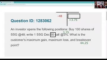 Series 7 Exam Prep - Covered Call.  Breakeven, Maximum Gain, and Maximum Loss.