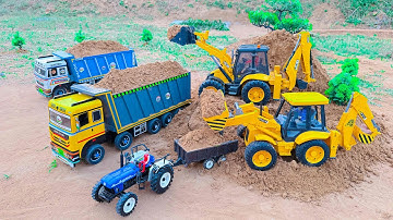 2 JCB 4CX Backhoe fully loading sand Tata truck 2518 | Mahindra Arjun novo 605Di tractor 