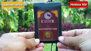 Id Card Holder Double Flip Magnet Tali Kulit Hitam