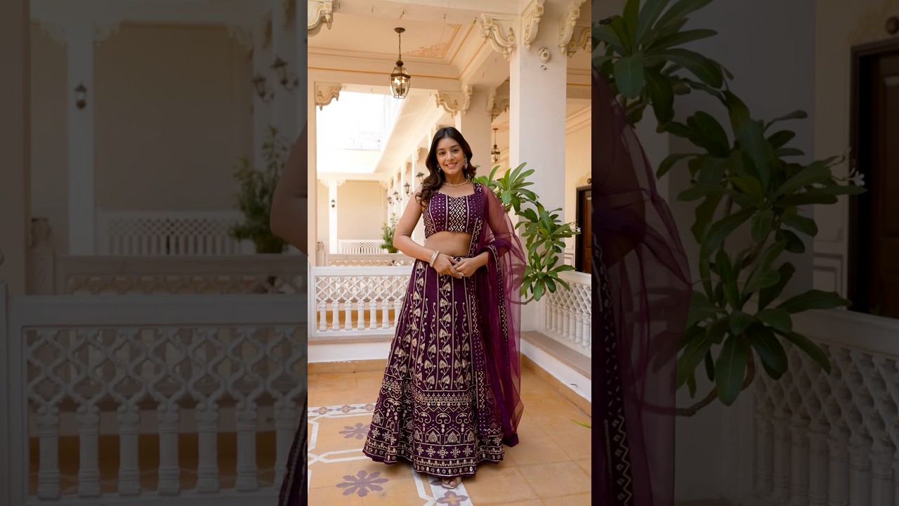 Wine Sequins Embroidered Lehenga – Floral Motif, Party & Wedding Wear