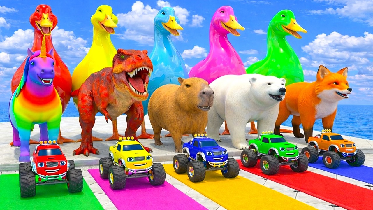 Long Slide Game With Cow Elephant Gorilla Hippopotamus Tiger - 3d Animal Game - Funny 3d Animals