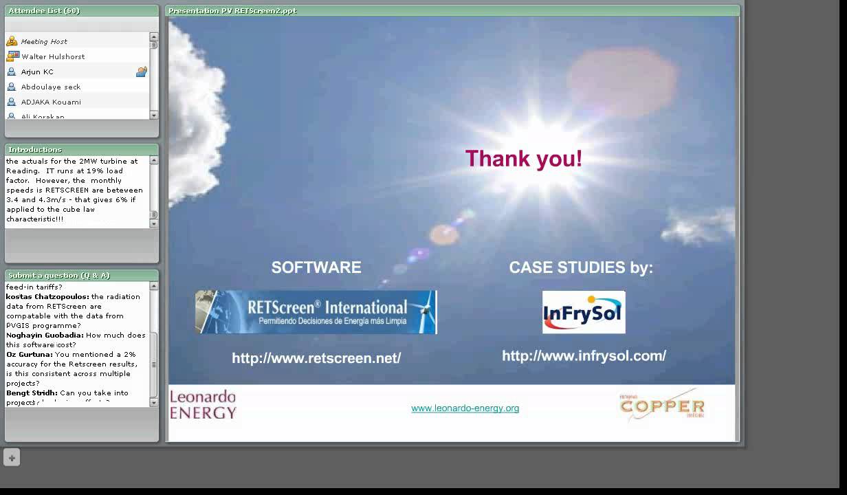 20090116 PV retscreen Discussion Webinars 17 0 electricity sound