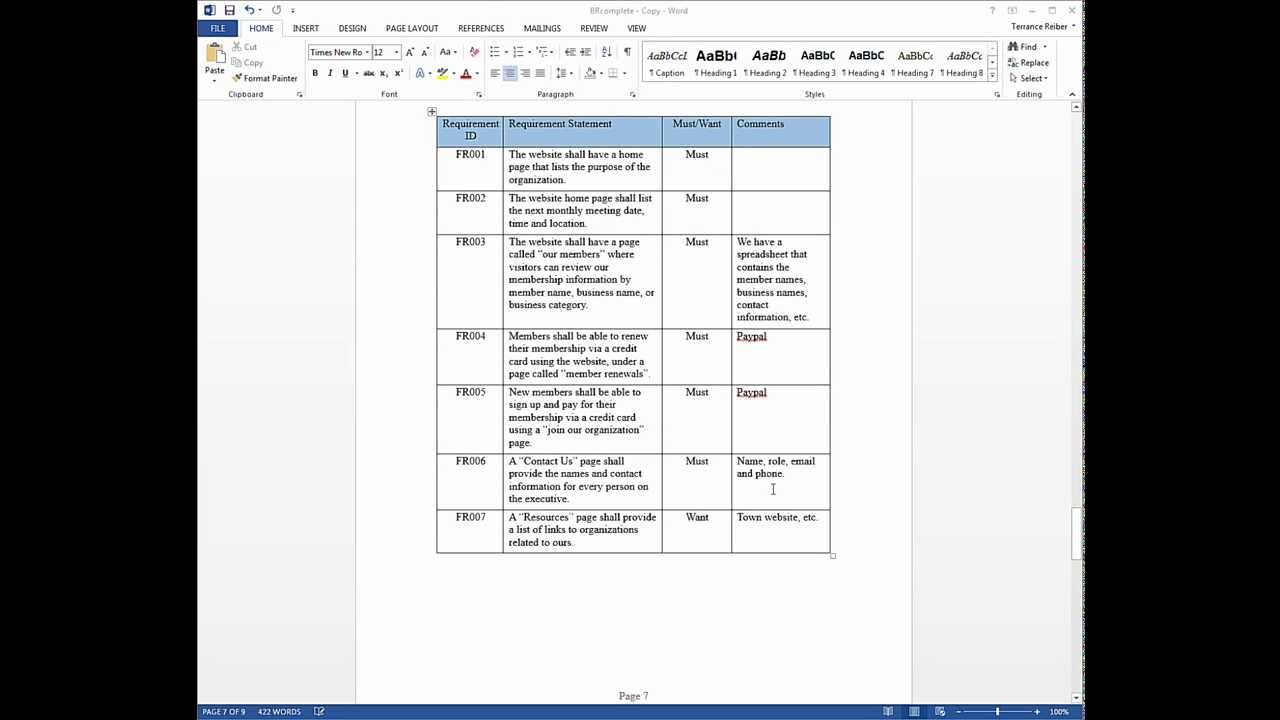 Business Requirements Document Overview Intended For Business Requirement Specification Document Template