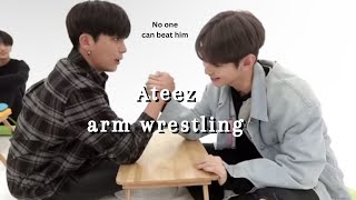 Ateez arm wrestling each other and Jongho challenging other people ☺️💪