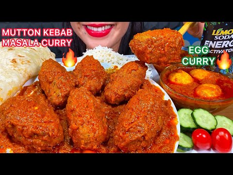 ASMR SPICY MUTTON KEBAB MASALA CURRY, EGG CURRY, PARATHA, JEERA RICE MASSIVE Eating Sounds