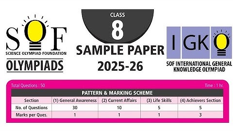 SOF IGKO International General Knowledge Olympiad Class 8 Sample Paper 2025-26