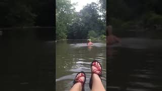 Fail: Woman on inflatable boat sinks. #shorts #fail