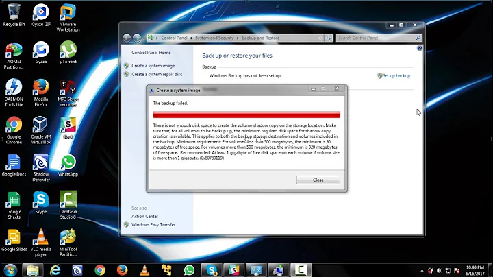 How to fix Windows backup image error 0x80780119