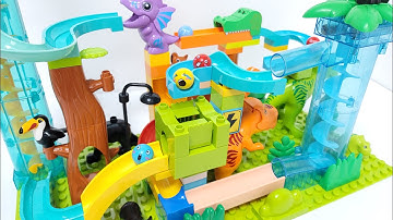 Satisfying Building Block coaster ☆ Marble Run ASMR Funny Dinosaurs and Bear Family Course