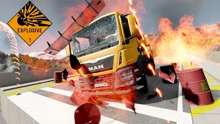 Trucks vs Explosive TNT Barrels | BeamNG Drive