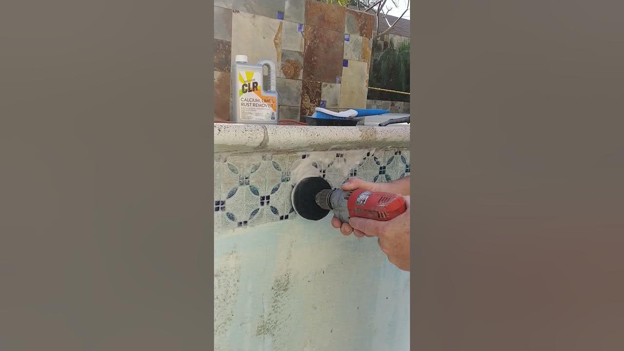 how to clean mineral \ calcium deposits on pool tile YouTube