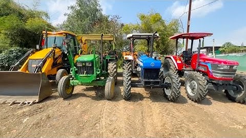 JCB 3DX loading Mud trolley Mahindra Arjun Novo New Holland 3630 John Deere ! tractors video
