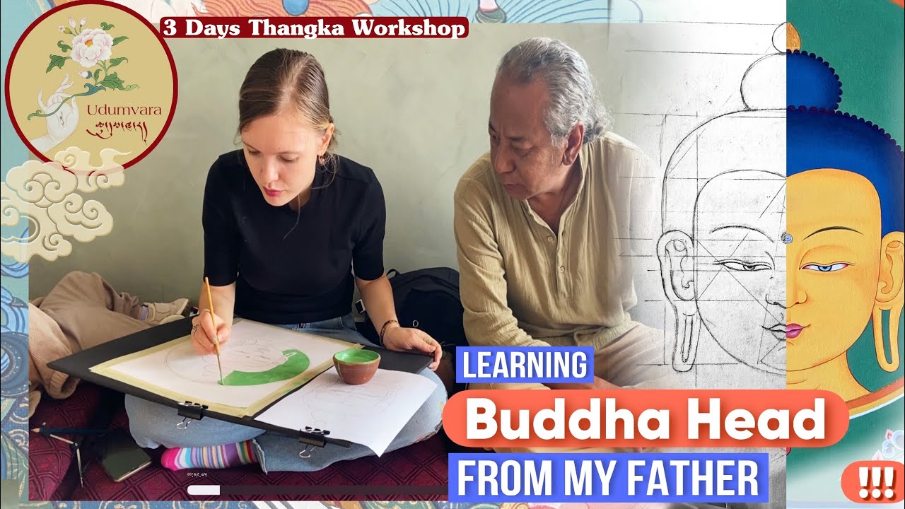 Learning the secrets of Buddha Head Art from my fatherll  གངས་དཀར་མེ་ཏོག སྟོན་པའི་དབུ་འབྲི་བ།