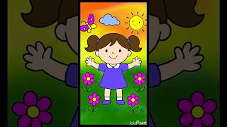 Happy Girl Coloring Page for Kids Easy Drawing Bright Colors
