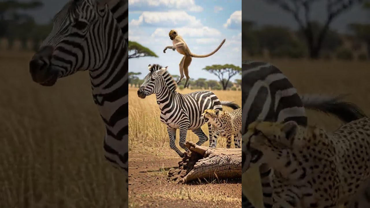 Monkey Escapes Cheetah by Jumping on a Zebra Incredible Speed Saves Life 