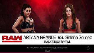 Selena gomez takes on ariana grande in this wwe backstage brawl
catfight