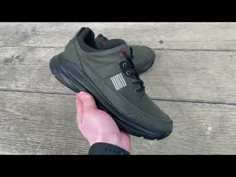 Чоловічі шкіряні кросівки (натуральна шкіра) демісезонні кроси хакі, чоловіче взуття весна осінь, розмір 40 41 42 43 44 45, видео 1