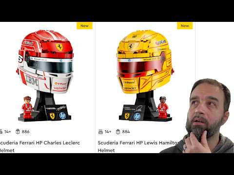 YouTube thumbnail: New LEGO Formula 1 Ferrari team scale replica helmets officially revealed! #NotSponsored 43022 43014