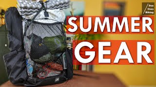 Summer Backpacking Gear in a Frameless Pack