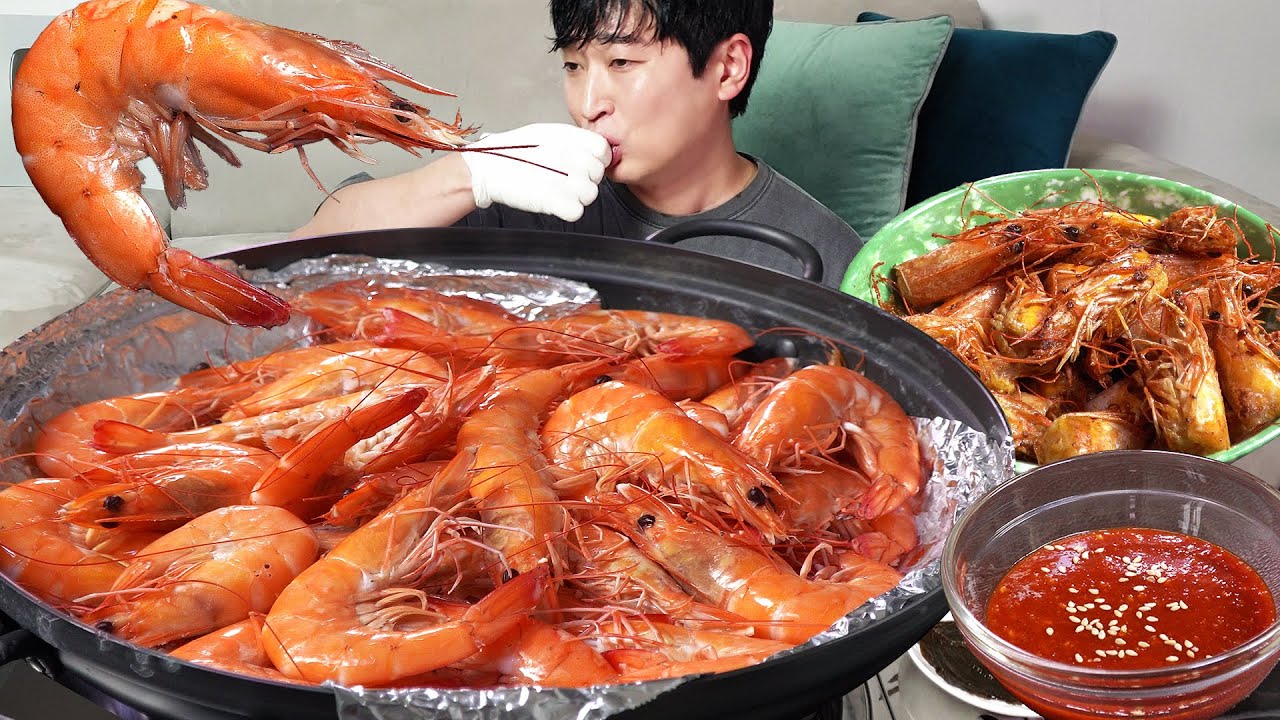 Нежные креветки на гриле! Сладкие и восхитительные. MUKBANG REALSOUND ASMR EATINGSHOW