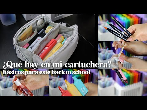 How do you say Yo ando en mi bulto un libro, un cuaderno y mi cartuchera y  en mi cartuchera ando lápices de color, marcadores y lapiceros  in English  (US)?