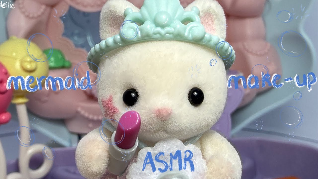ASMR Sylvanian family Mermaid makeup (No talking, makeup ocean ambience layering sounds)