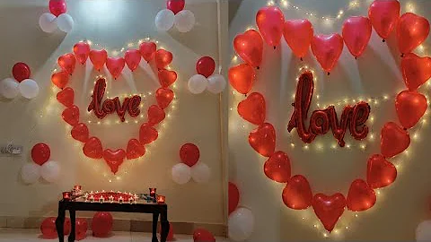 Valentine Decoration/ Heart Shape Balloon Decoration Ideas l Simple & Easy Surprise Room Decor Ideas