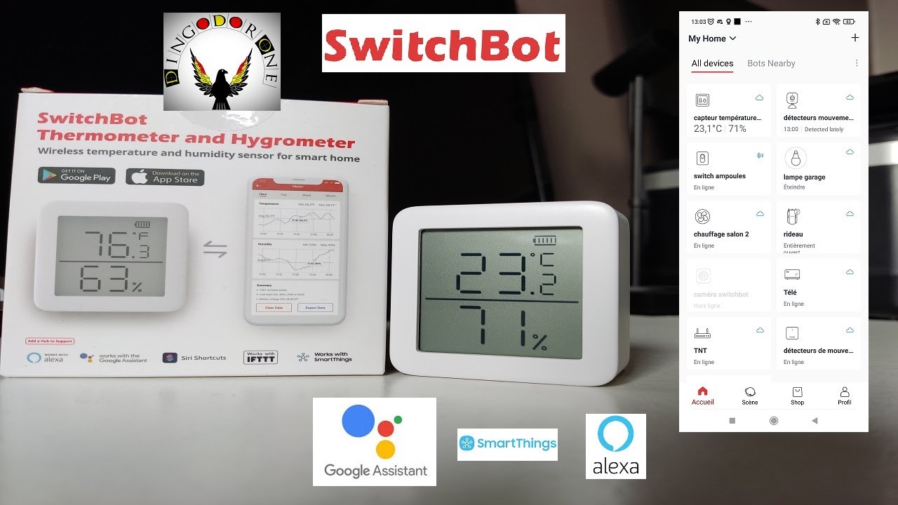 Capteur de température et d'humidité connecté de chez SwitchBot je test  avec Alexa-Google -Bixby 