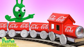 Making a Train Toy with Soda Cans  DIY Train Toy  Pea Pea Cartoon