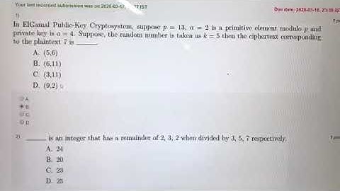 Nptel assignment solution 2020  Cryptography and Network security week 7 Assignment 7