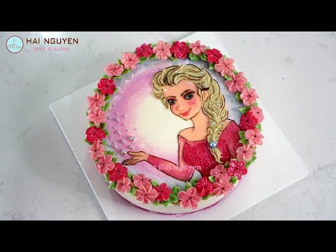 Bánh Vẽ Nghệ Thuật Elsa Và Những Bông hoa Nhỏ