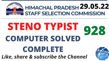 HPSSC STENO TYPIST POST CODE 928 COMPUTER SOLVED COMPLETE (held on 29.05.22) #postcode928answerkey