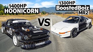 BoostedBoiz' 1300hp Toyota MR2 vs Lia Block's AWD 1400hp Mustang // Hoonicorn vs The World 2