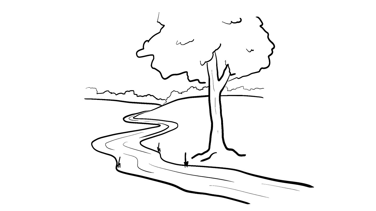 How To Draw A River Scenery Very Easy |Drawing River Scenery Step By Step -  YouTube