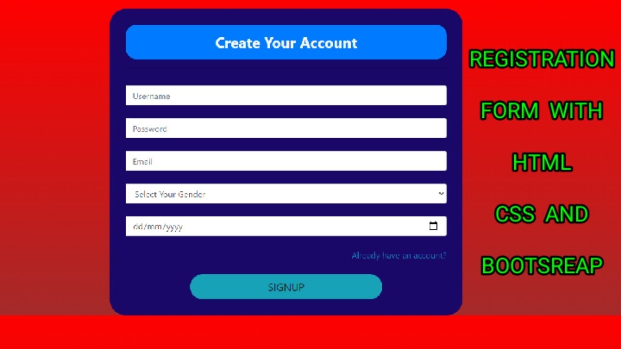 How to create a Registration Form - HTML,CSS & BOOTSTRAP - YouTube
