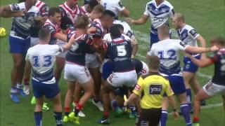 Dropped shoulders and a big old scuffle breaks out between the sydney
roosters canterbury bulldogs nyc teams.