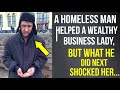 A homeless man helped a wealthy business lady, but what he did next shocked her...