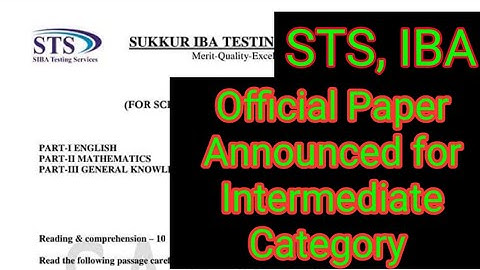 IBA Official Sample Paper For Intermediate Category👉 Same Syllabus, Same Pattern - STS paper, iba