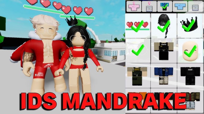 IDEIAS DE SKINS MANDRAKE +CÓDIGOS DE ID DE ROUPA E ACESSÓRIOS PARA  BROOKHAVEN 🏡 RP ROBLOX🤩 