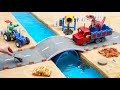 Dinosaurs Destroys Wooden Bridge | DIY Mini Tractor Builds a Strong Brick Bridge for Trucks