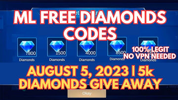 REDEEM CODES ML AUGUST 5  2023 | 5K DIAMONDS GIVE AWAY