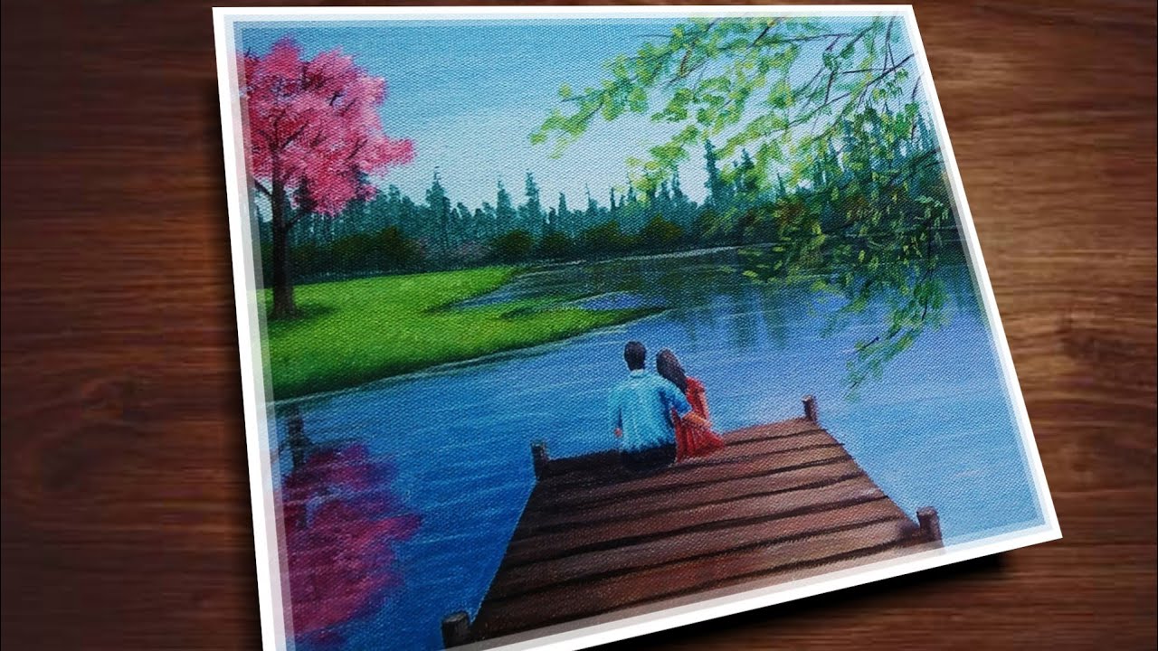 Daily Art 13 / Romantic Couple Sitting near the River Acrylic Painting YouTube