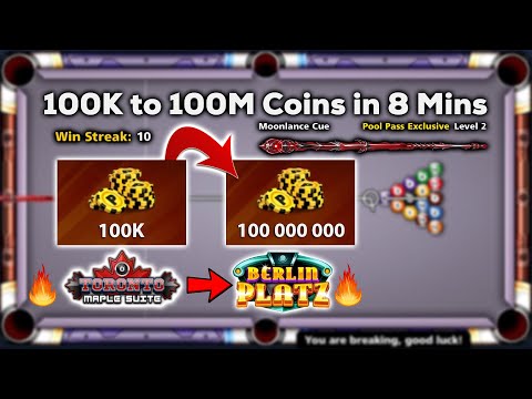 8 Ball Pool - From 100K Coins Into 100M Coins - Torrento To Berlin - GamingWithK
