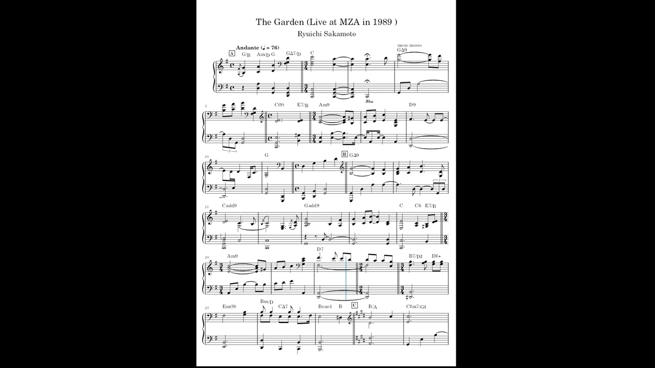 The Garden (Live at MZA in 1989) ピアノ譜 - YouTube