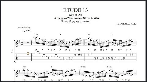 String Skipping Exercise: ETUDE 13//Key of D Minor - Arpeggios/Neoclassical Shred Guitar