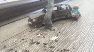 КРАШ - ТЕСТ ВАЗ 2115 ИЗ ПЛАСТИЛИНА ОБ СТОЛБ, разбил машину из пластилина