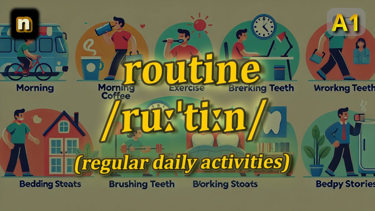 [n] Routine meaning (regular daily activities) with 5 examples - YouTube
