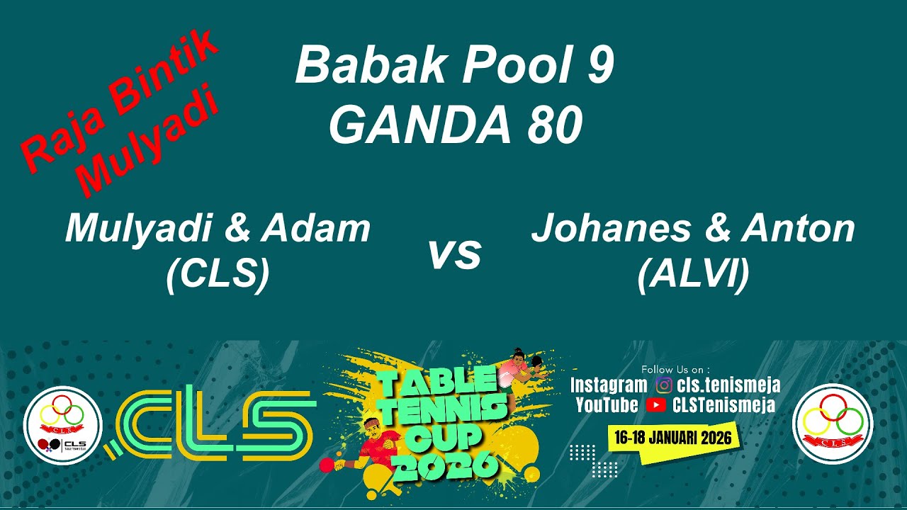 Mulyadi & Adam (CLS) vs Johanes & Anton (ALVI), Pool 9 Ganda-80 CLS Table Tennis Cup 2026.