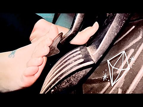 Super close up - driving barefoot