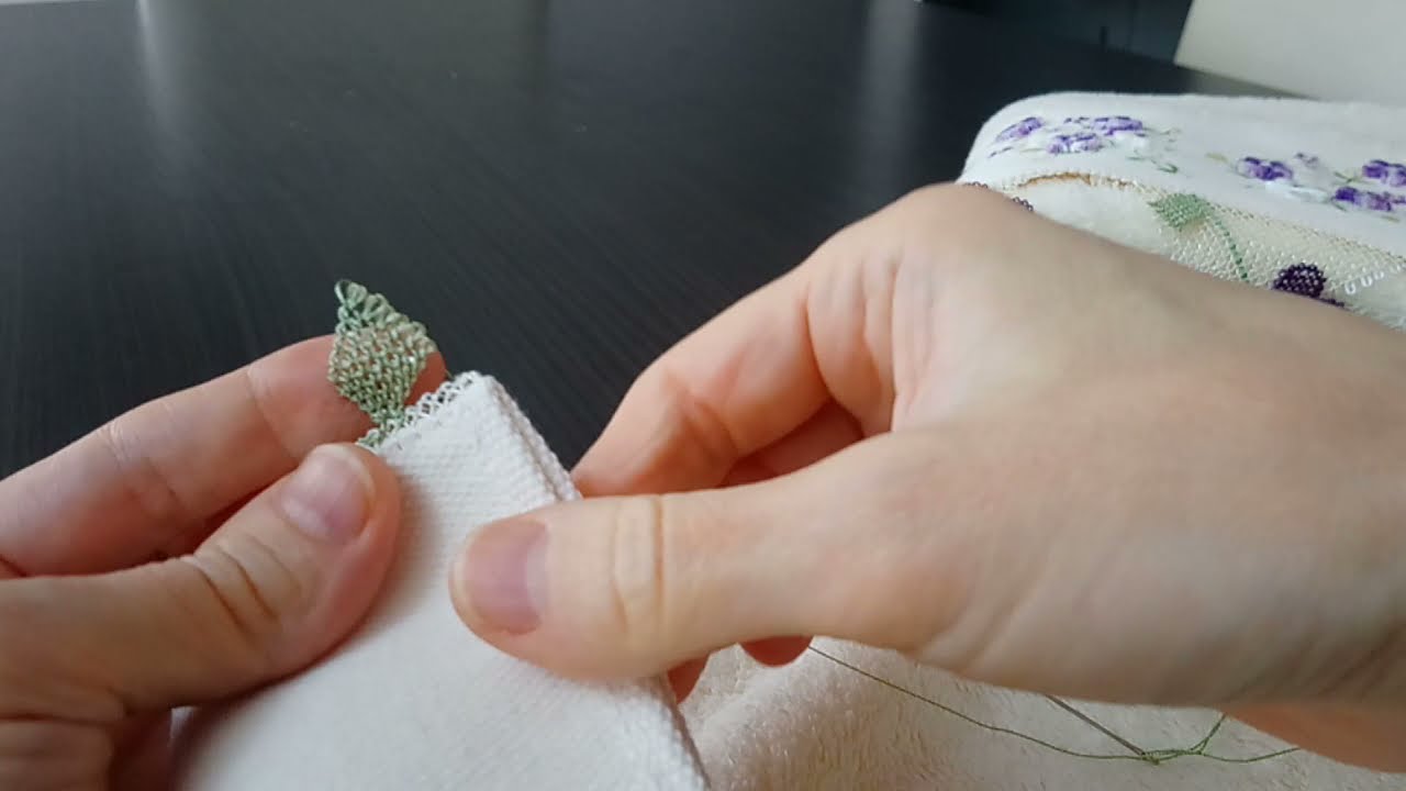 Part_2 🌷Havlu kenarına dağ üzerine sap işi ve yaprak yapımı